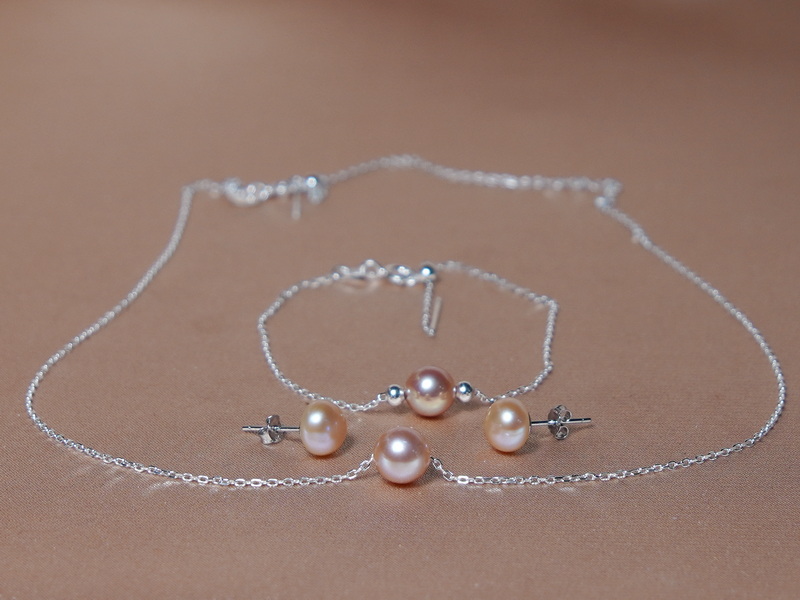 Strieborná súprava s ružovými perlami AAA NB123SpU Strieborná súprava s ružovými perlami AAA NB123SpU