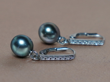 Strieborné náušnice s pravými tahitskými perlami a zirkónmi BC024SE-T  