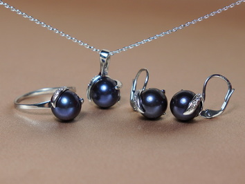 Súprava šperkov s pravými čiernymi perlami BC05SS-B Súprava šperkov s pravými čiernymi perlami BC05SS-B