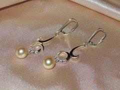 Perlové šperky BC03YE-G zlaté náušnice s juhomorskými perlami BC03YE-G najvyššia AAA kvalita BC03YE-G